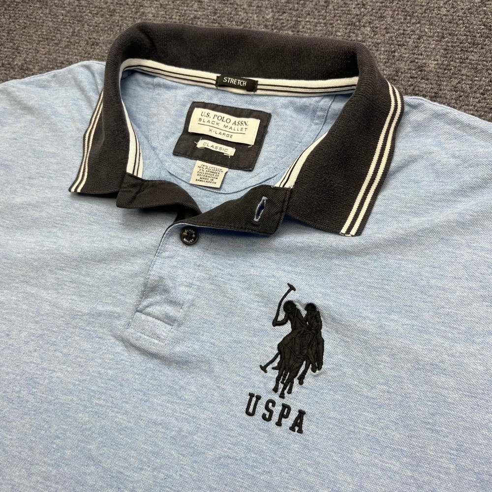 U.S. Polo Assn. Black Mallet Stretch Heather Blue Short Sleeve Polo Shirt